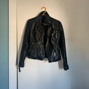 Zara Basic Faux Leather Moto Jacket Black Size Small